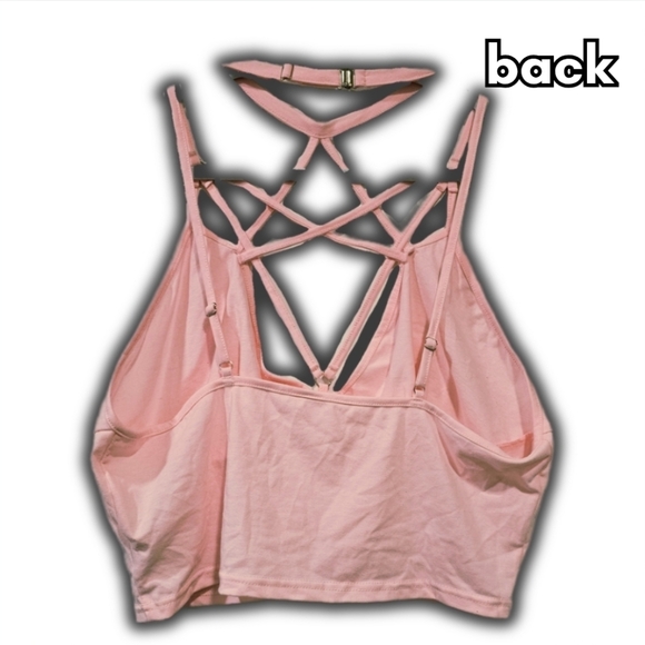 ✨ light pink pentagram strappy crop top with built in choker - Picture 2 of 3
